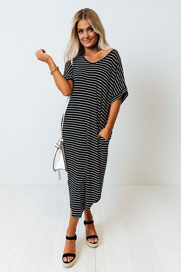 Beachside Stroll Stripe Midi In Black-Beginning Fashion