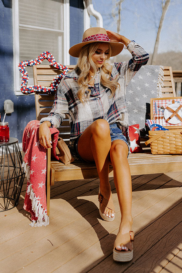 Around The Boardwalk Plaid Button Up In Navy-Beginning Fashion