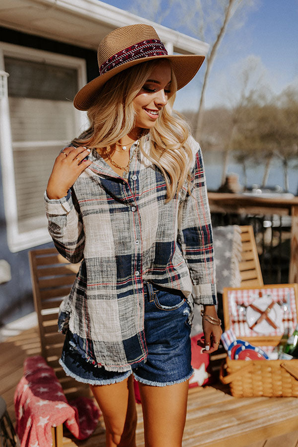 Around The Boardwalk Plaid Button Up In Navy-Beginning Fashion