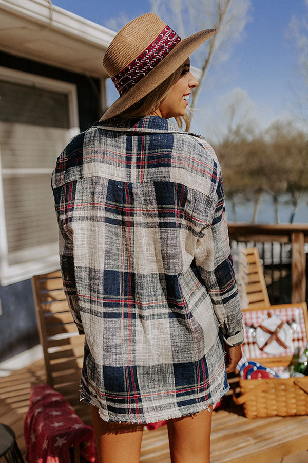 Around The Boardwalk Plaid Button Up In Navy-Beginning Fashion