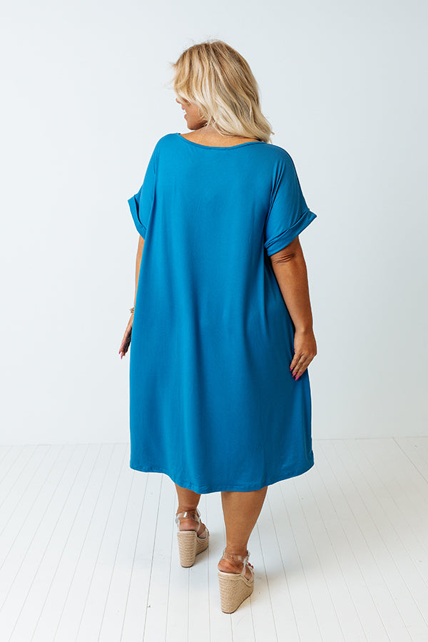 Back To Basics T-Shirt Dress In Ocean Blue Curves-Beginning Fashion