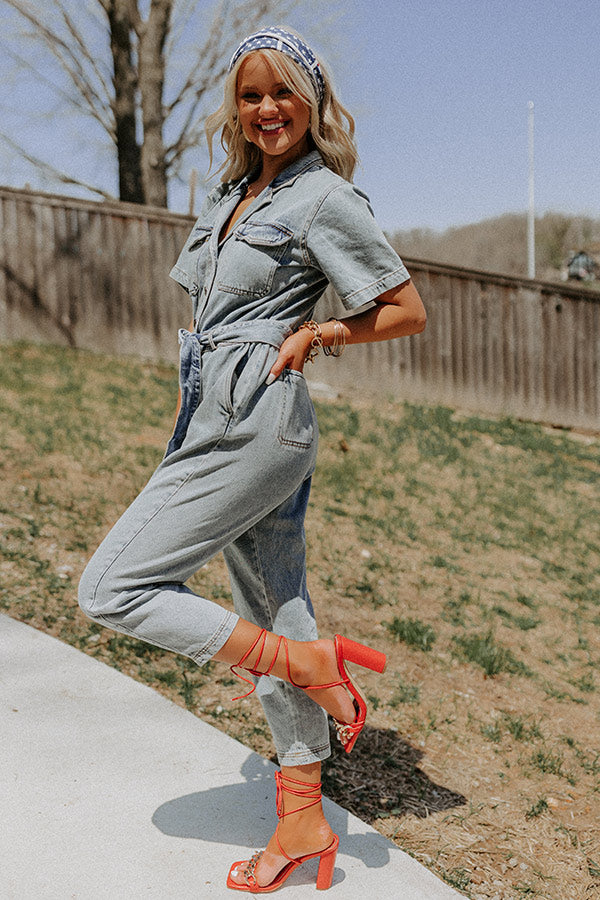 Here We Go Denim Jumpsuit-Beginning Fashion