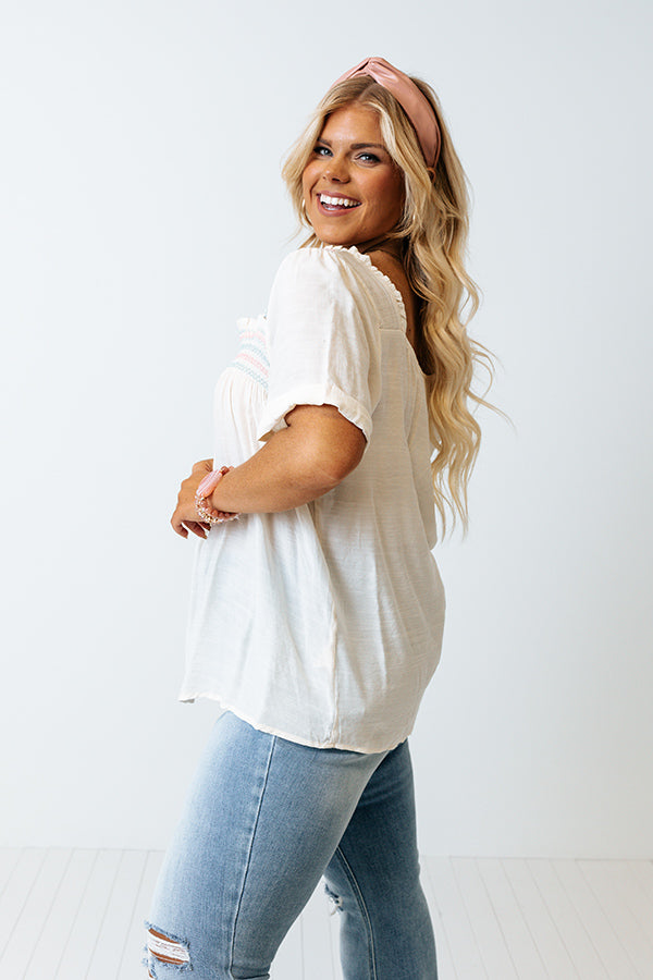 Brighton Getaway Shift Top In Cream Curves-Beginning Fashion