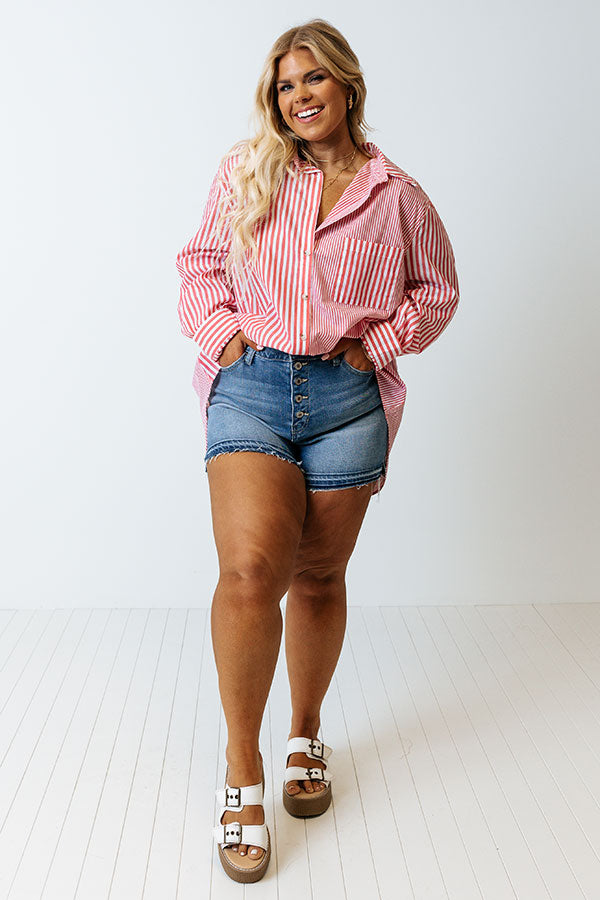Boating Day Stripe Button Up Curves-Beginning Fashion