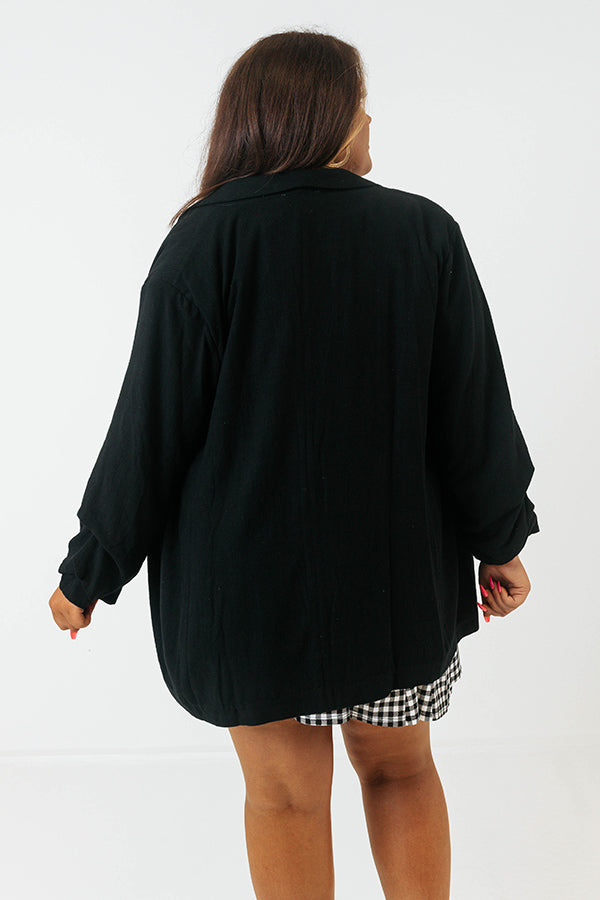 Good For The Plot Linen Blend Blazer In Black Curves-Beginning Fashion