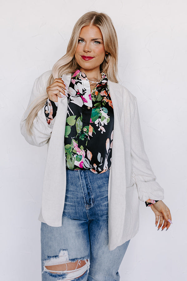 Good For The Plot Linen Blend Blazer In Birch Curves-Beginning Fashion