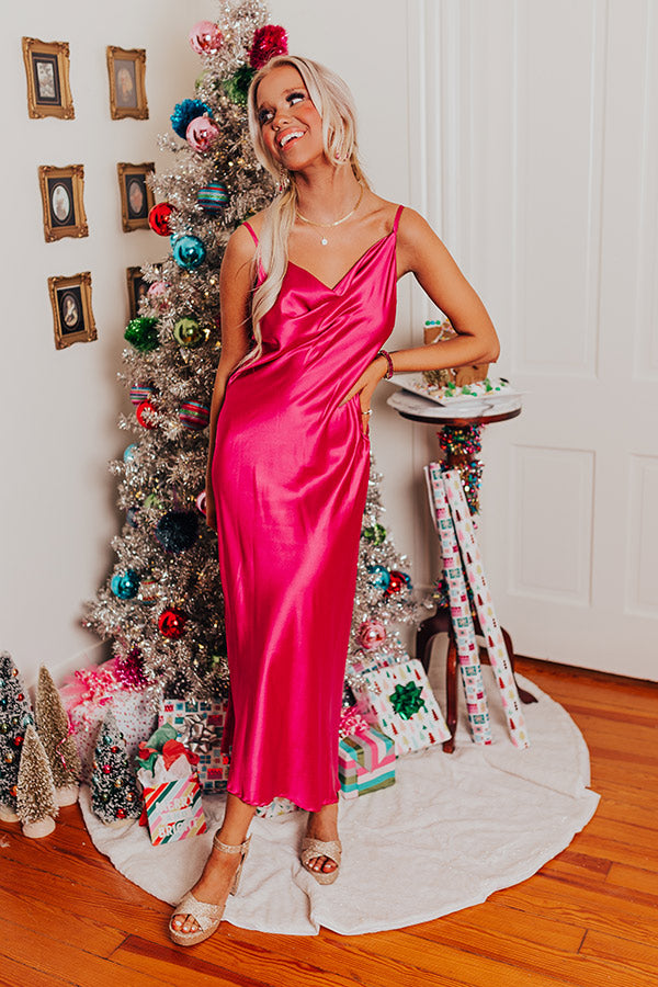 Classy And Confident Satin Midi In Fuchsia-Beginning Fashion