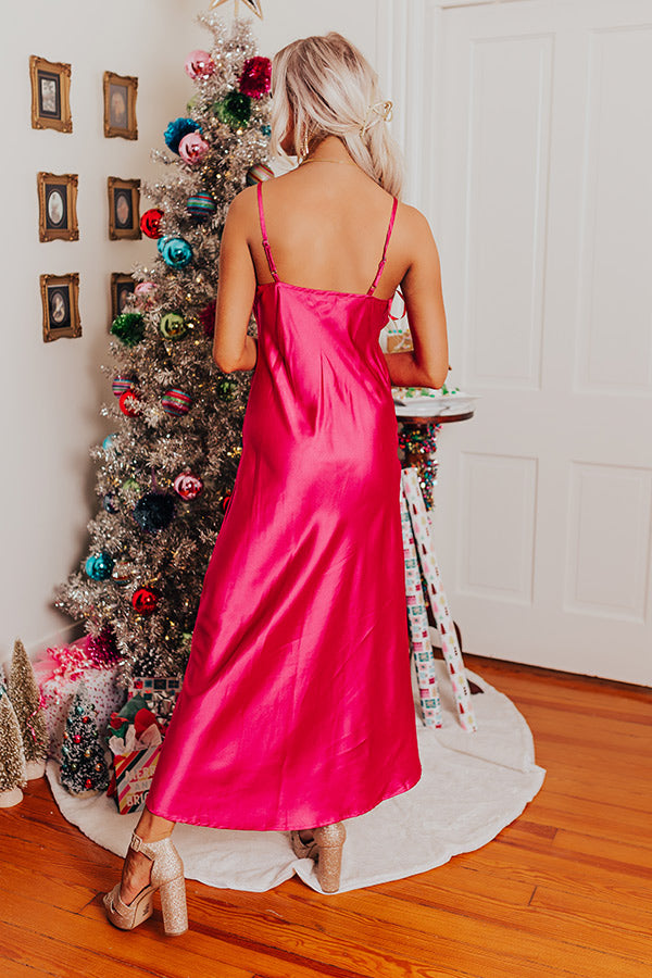 Classy And Confident Satin Midi In Fuchsia-Beginning Fashion