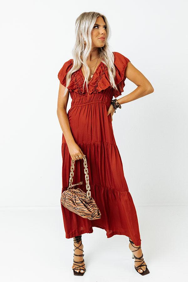 Calling Room Service Midi In Dark Rust-Beginning Fashion