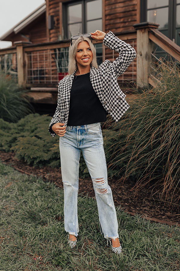 Call Me Chic Houndstooth Blazer In Black-Beginning Fashion