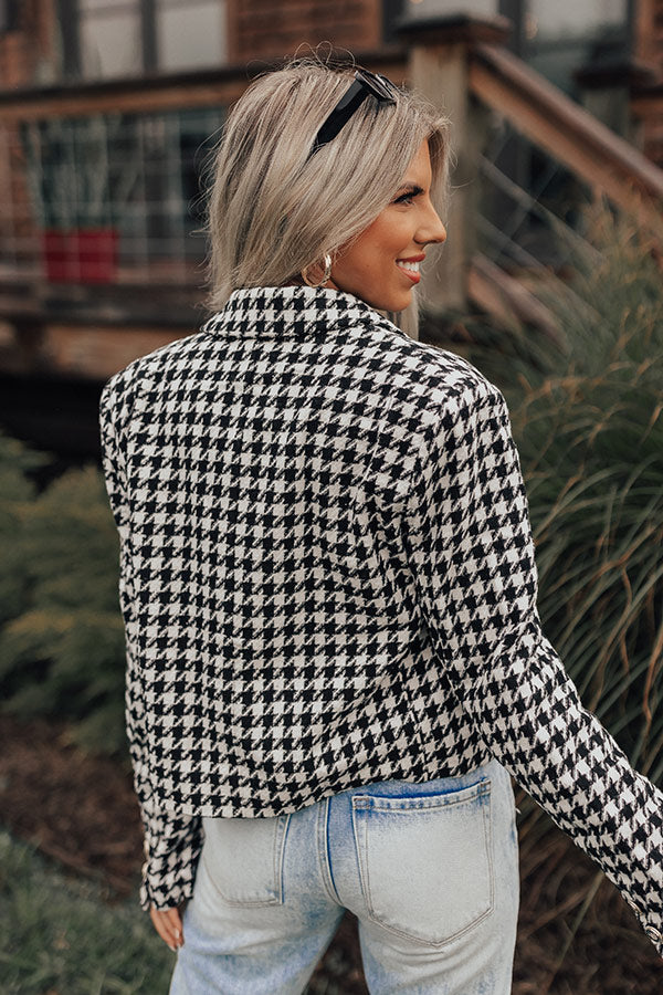 Call Me Chic Houndstooth Blazer In Black-Beginning Fashion