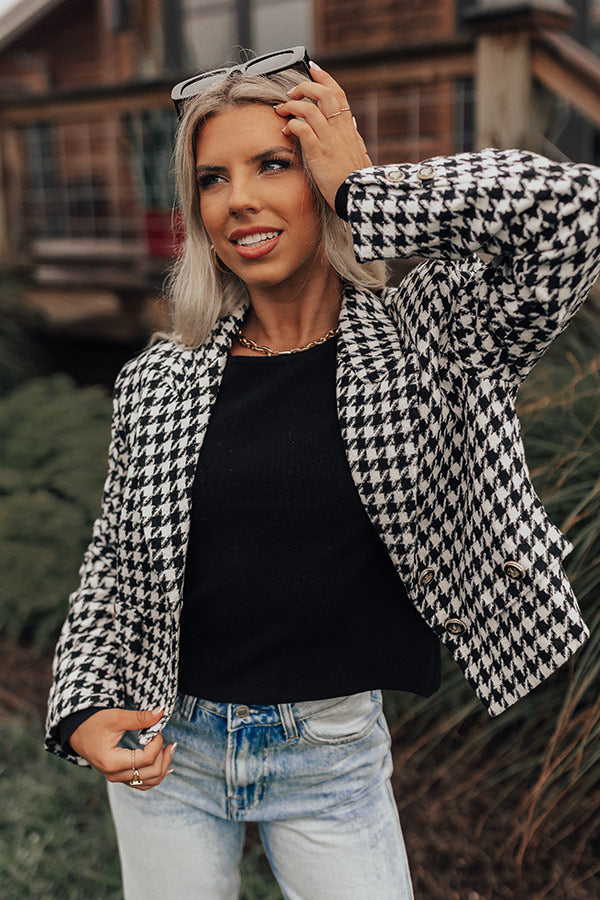 Call Me Chic Houndstooth Blazer In Black-Beginning Fashion