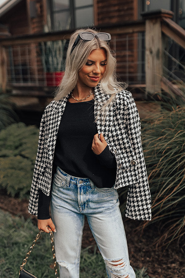 Call Me Chic Houndstooth Blazer In Black-Beginning Fashion