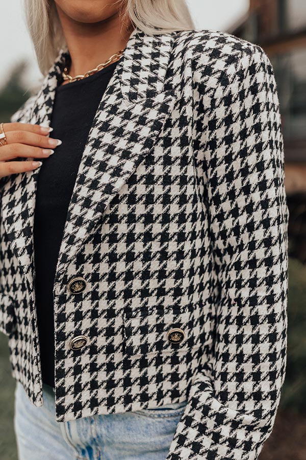 Call Me Chic Houndstooth Blazer In Black-Beginning Fashion