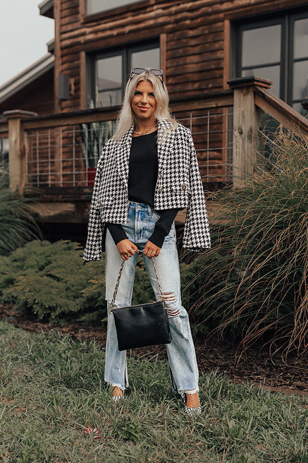 Call Me Chic Houndstooth Blazer In Black-Beginning Fashion