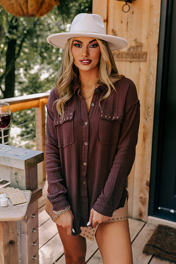Cold Brew Babe Button Up in Windsor Wine-Beginning Fashion