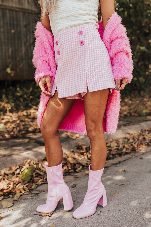 Chill On The Horizon Houndstooth Skort In Pink-Beginning Fashion