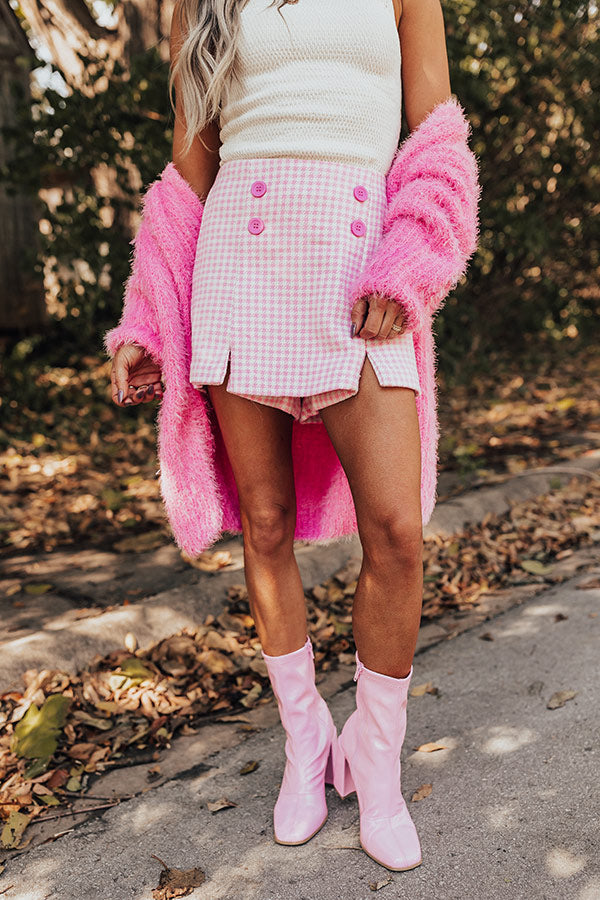 Chill On The Horizon Houndstooth Skort In Pink-Beginning Fashion