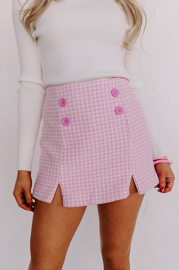 Chill On The Horizon Houndstooth Skort In Pink-Beginning Fashion