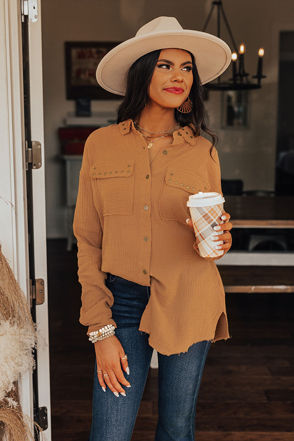 Cold Brew Babe Button Up in Iced Mocha-Beginning Fashion