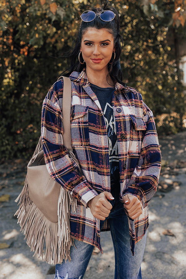 Cozy Cabin Vibes Plaid Jacket In Navy-Beginning Fashion