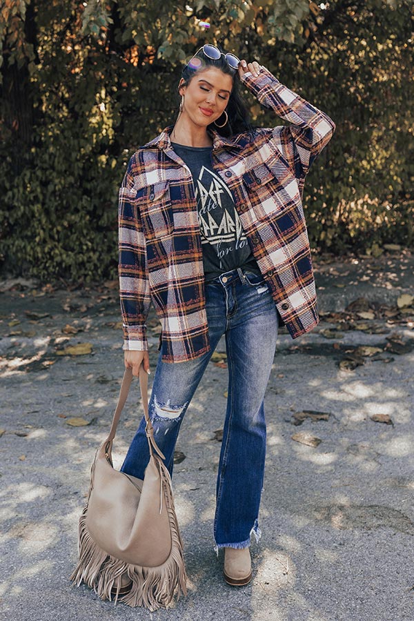 Cozy Cabin Vibes Plaid Jacket In Navy-Beginning Fashion