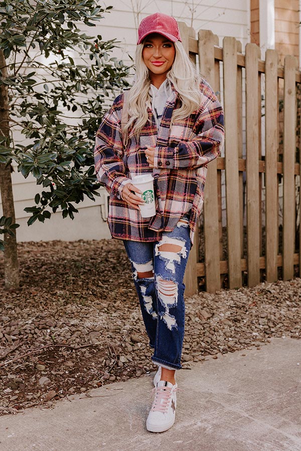 Cozy Cabin Vibes Plaid Jacket In Navy-Beginning Fashion