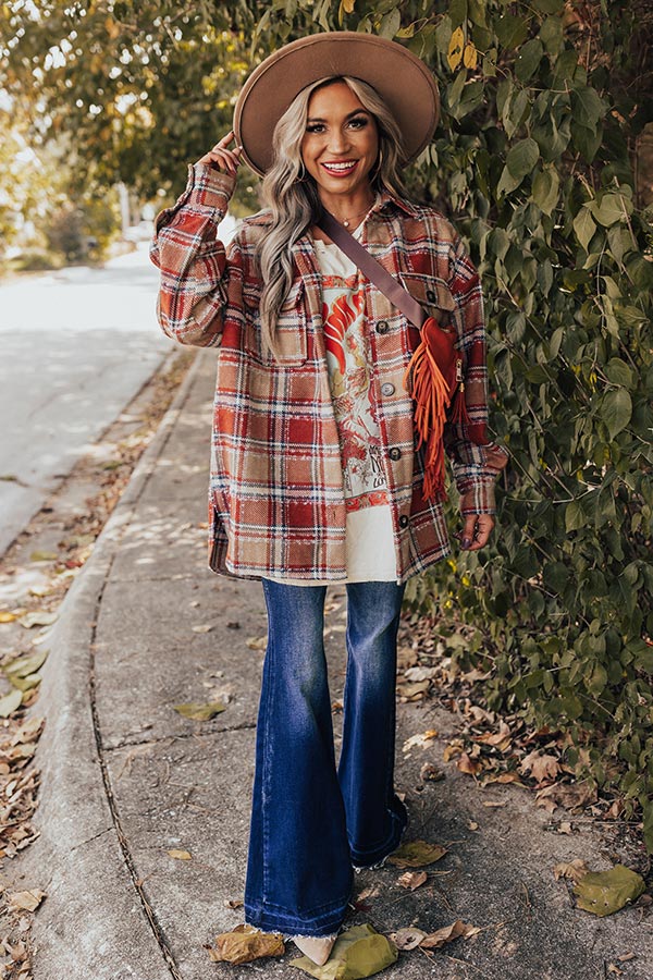 Cozy Cabin Vibes Plaid Jacket In Rust-Beginning Fashion