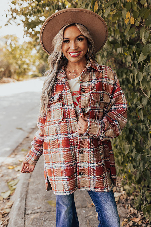 Cozy Cabin Vibes Plaid Jacket In Rust-Beginning Fashion
