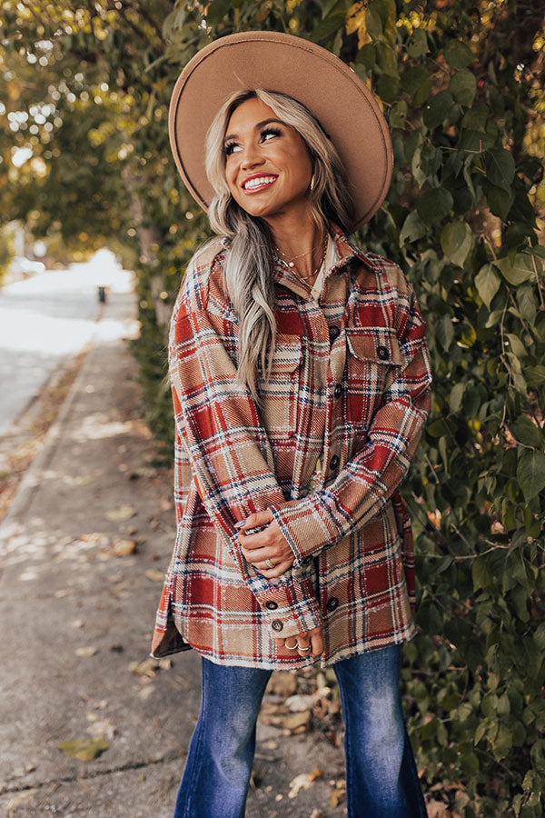 Cozy Cabin Vibes Plaid Jacket In Rust-Beginning Fashion