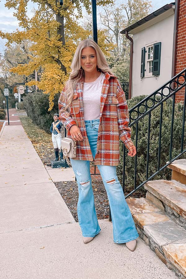 Cozy Cabin Vibes Plaid Jacket In Rust-Beginning Fashion