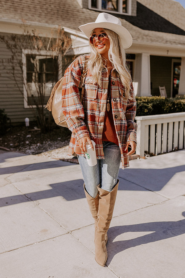 Cozy Cabin Vibes Plaid Jacket In Rust-Beginning Fashion