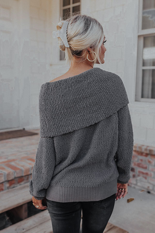 Curl Up And Get Cozy Knit Sweater In Dark Grey-Beginning Fashion