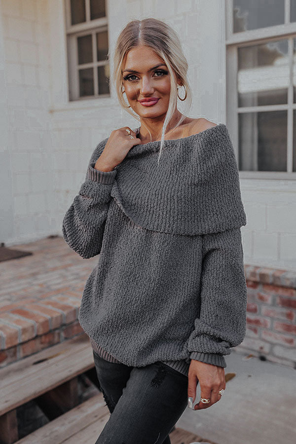 Curl Up And Get Cozy Knit Sweater In Dark Grey-Beginning Fashion