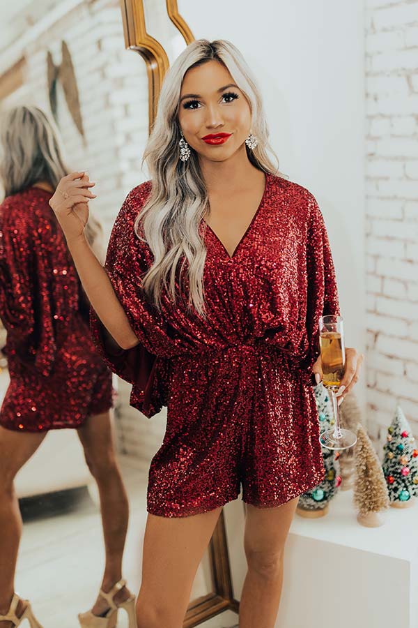 Beyond Obsessed Sequin Romper In Wine-Beginning Fashion