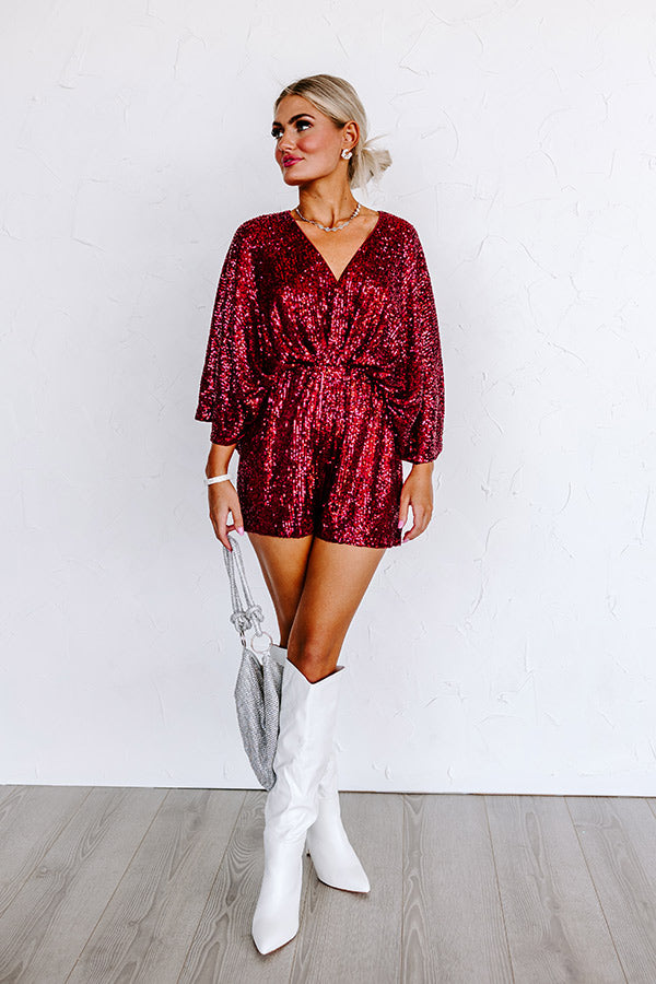 Beyond Obsessed Sequin Romper In Wine-Beginning Fashion