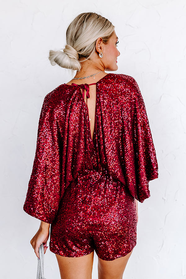 Beyond Obsessed Sequin Romper In Wine-Beginning Fashion