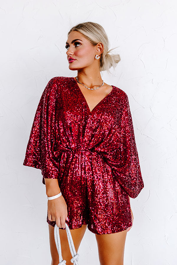 Beyond Obsessed Sequin Romper In Wine-Beginning Fashion