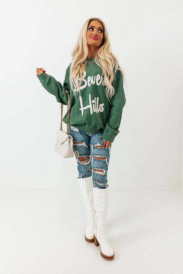 Beverly Hills Graphic Sweatshirt in Hunter Green-Beginning Fashion