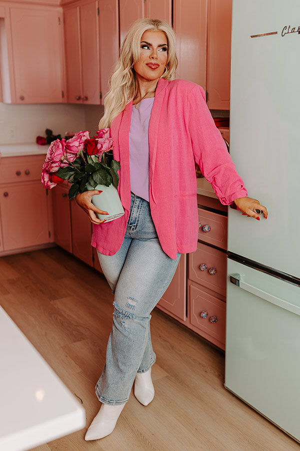 Good For The Plot Linen Blend Blazer In Pink Curves-Beginning Fashion