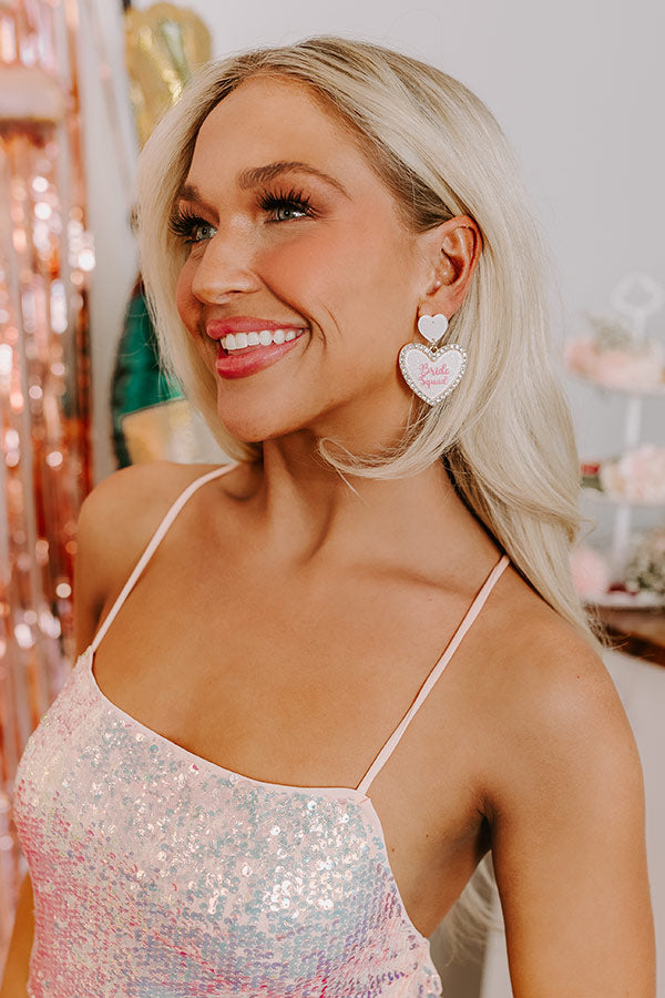 Bride Squad Earrings In White-Beginning Fashion
