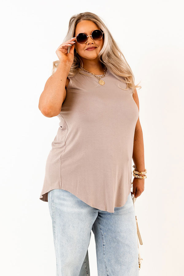 Backyard BBQ Shift Tank In Taupe Curves-Beginning Fashion