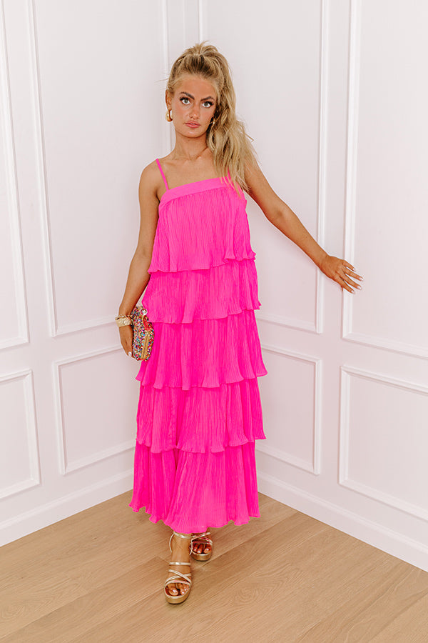 Dreamy Mood Pleated Midi In Hot Pink-Beginning Fashion