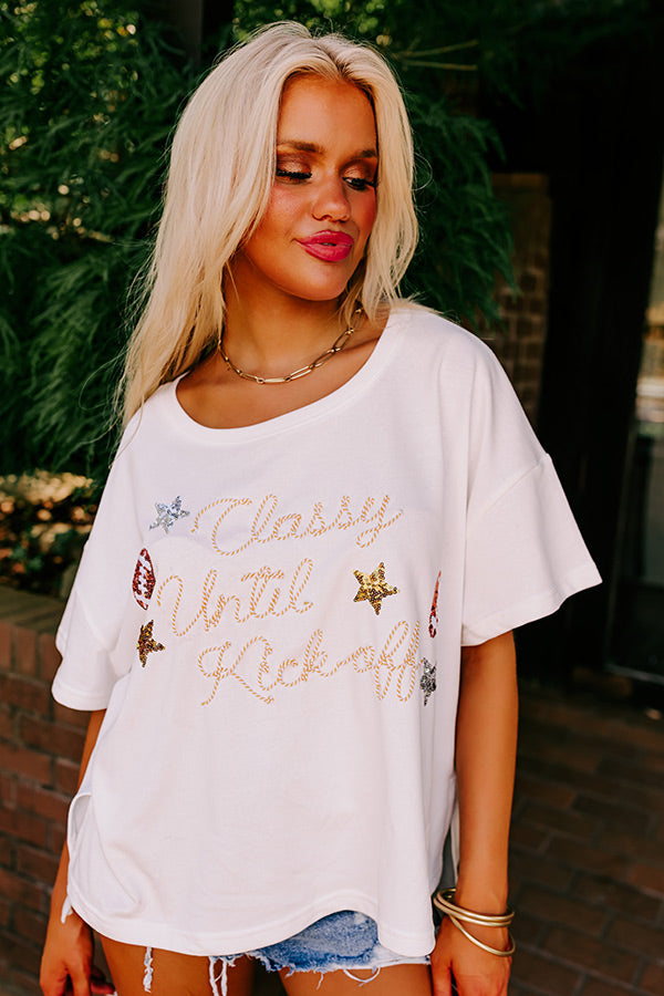 Classy Until Kick Off Tee in White-Beginning Fashion