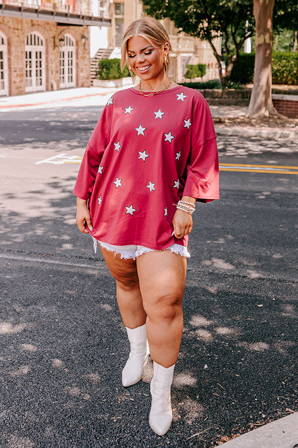 Brightest Star Sequin Oversized Tee in Red Curves-Beginning Fashion