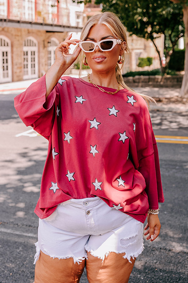 Brightest Star Sequin Oversized Tee in Red Curves-Beginning Fashion