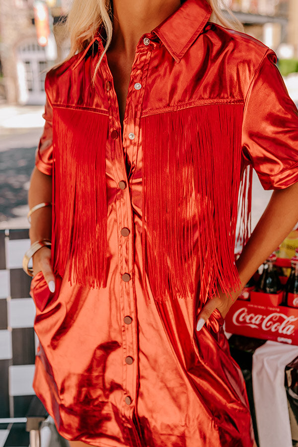 First And Fabulous Metallic Mini Dress in Red-Beginning Fashion