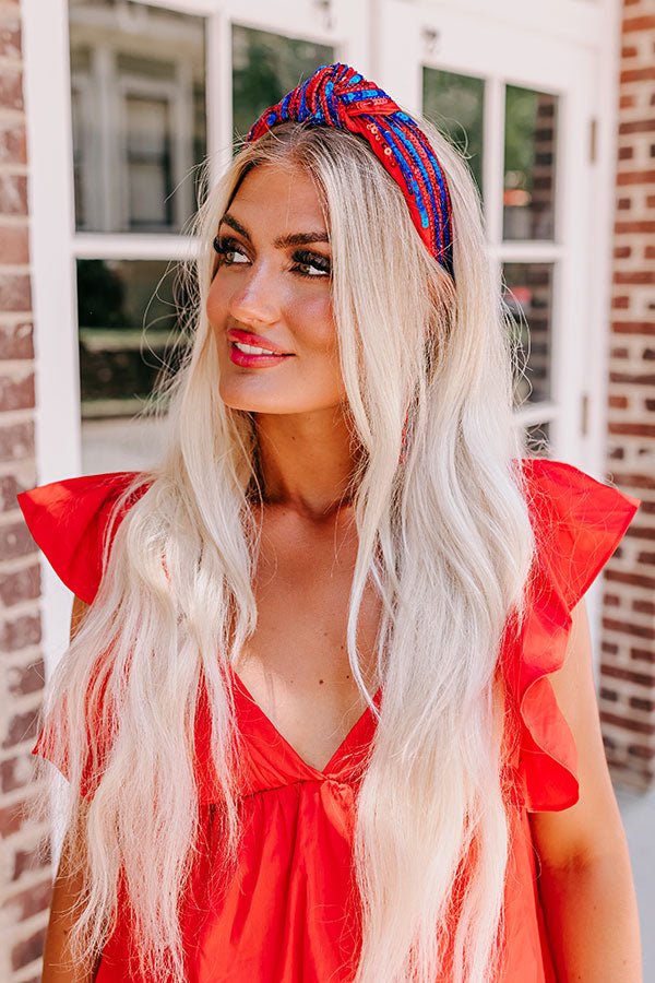 Extra Points Only Sequin Headband In Red/Blue-Beginning Fashion