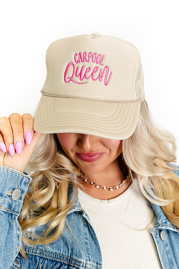 Carpool Queen Embroidered Trucker Hat-Beginning Fashion