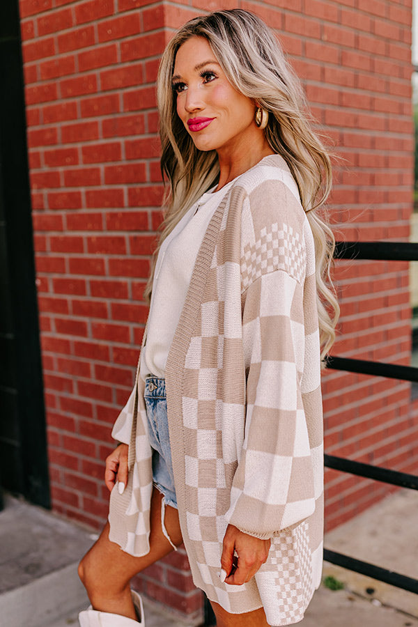 Fact or Fiction Checkered Cardigan in Warm Taupe-Beginning Fashion